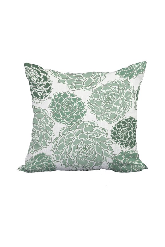 18 x 18 Inch Olivia Green Floral Print Decorative Polyester Throw Pillow with Linen Texture