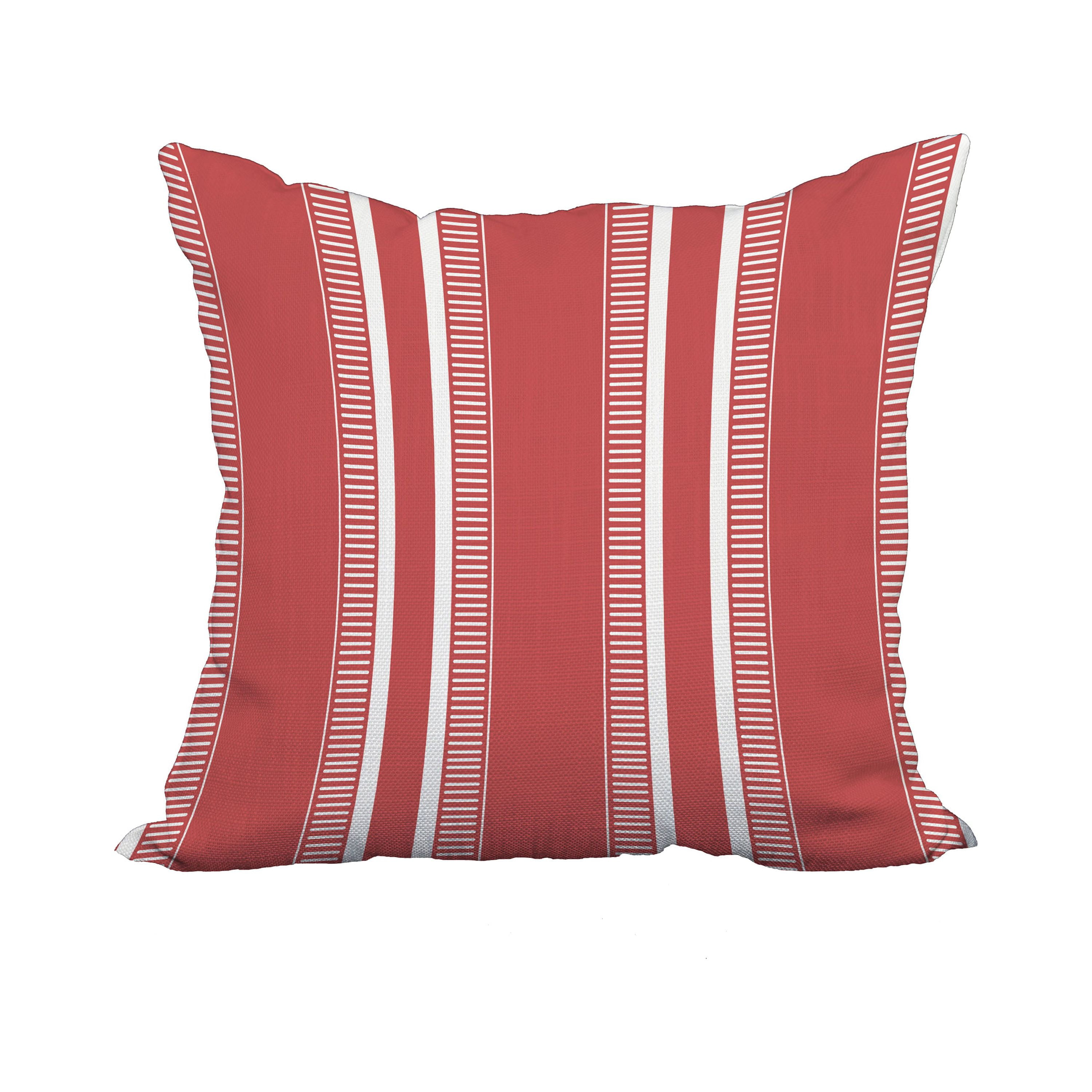 18 x 18 Inch Orange (Coral) Stripe Print Decorative Polyester Throw Pillow with a Linen Texture