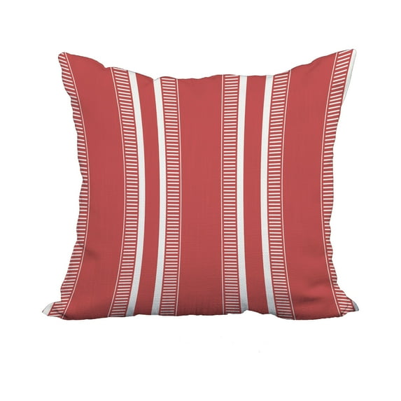 18 x 18 Inch Orange (Coral) Stripe Print Decorative Polyester Throw Pillow with a Linen Texture