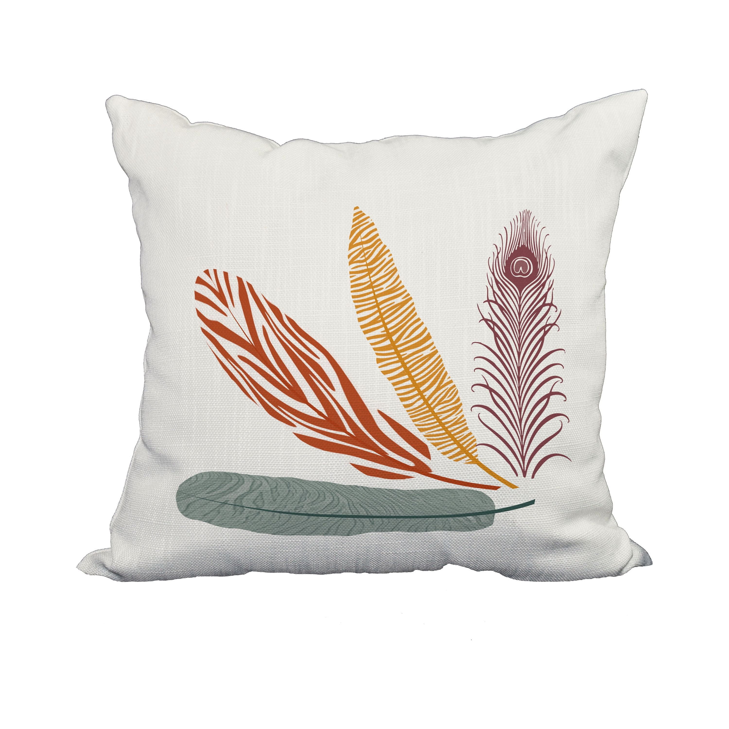 18 x 18 Inch Orange Floral Print Decorative Polyester Throw Pillow with a Linen Texture