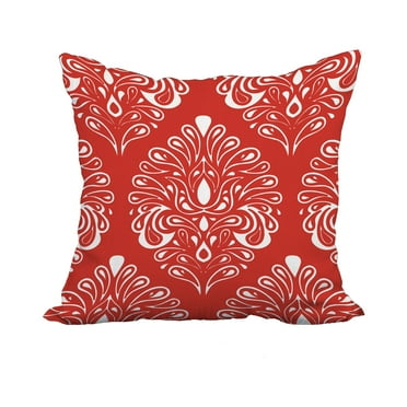 18 x 18 Inch Orange Geometric Print Decorative Polyester Throw Pillow with a Linen Texture
