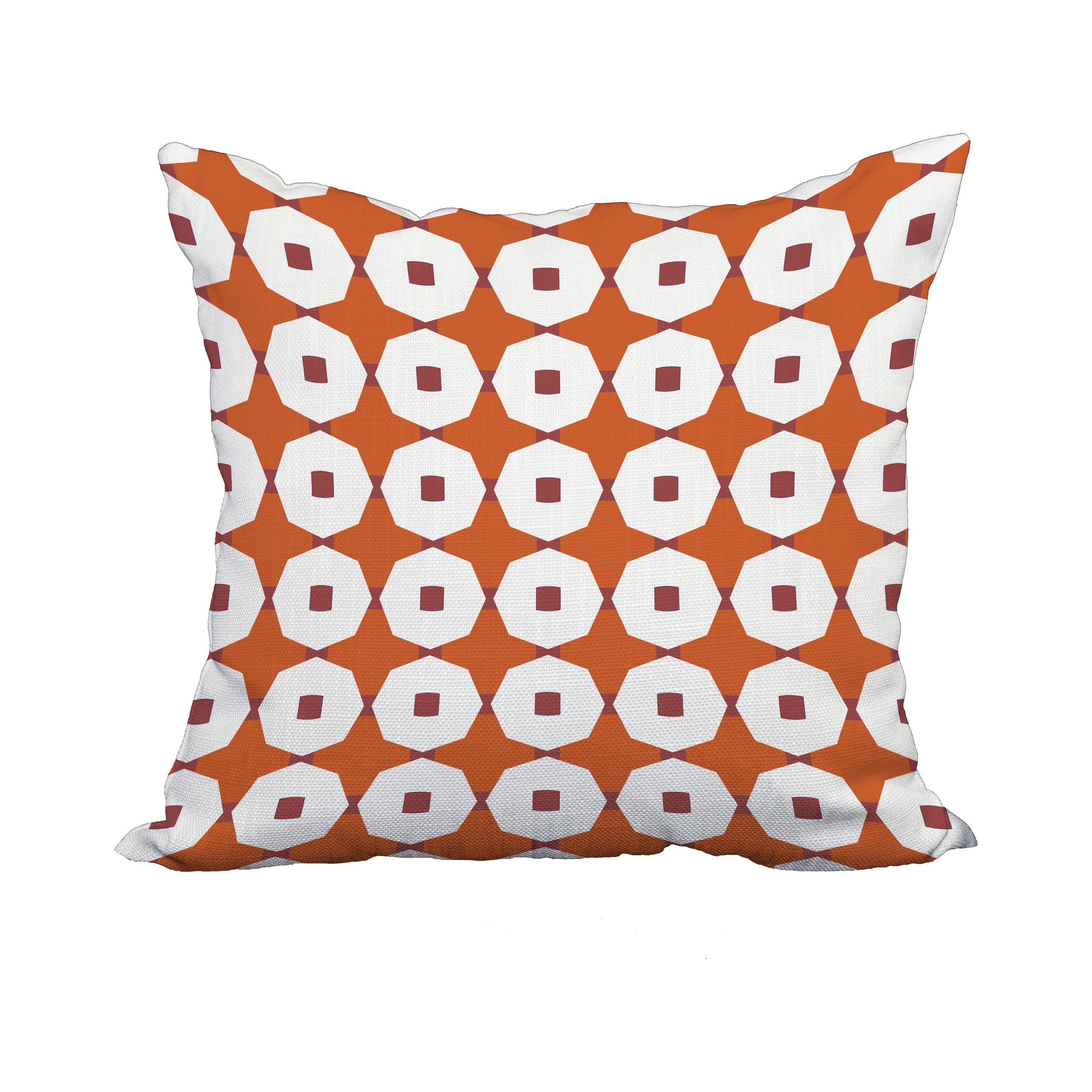 18 x 18 Inch Orange Geometric Print Decorative Polyester Throw Pillow with a Linen Texture