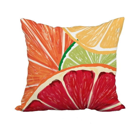 18 x 18 Inch Orange Geometric Print Decorative Polyester Throw Pillow with a Linen Texture