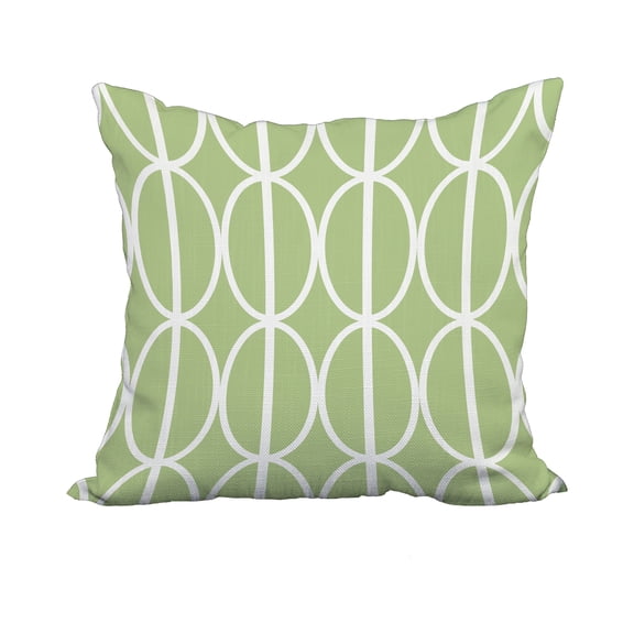 18 x 18 Inch Ovals Go 'Round Green Geometric Print Decorative Polyester Throw Pillow with Linen Texture