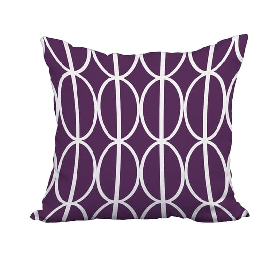 18 x 18 Inch Ovals Go 'Round Purple Geometric Print Decorative Polyester Throw Pillow with Linen Texture