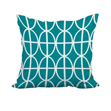18 x 18 Inch Ovals and Stripes Blue Geometric Print Decorative Polyester Throw Pillow with Linen Texture