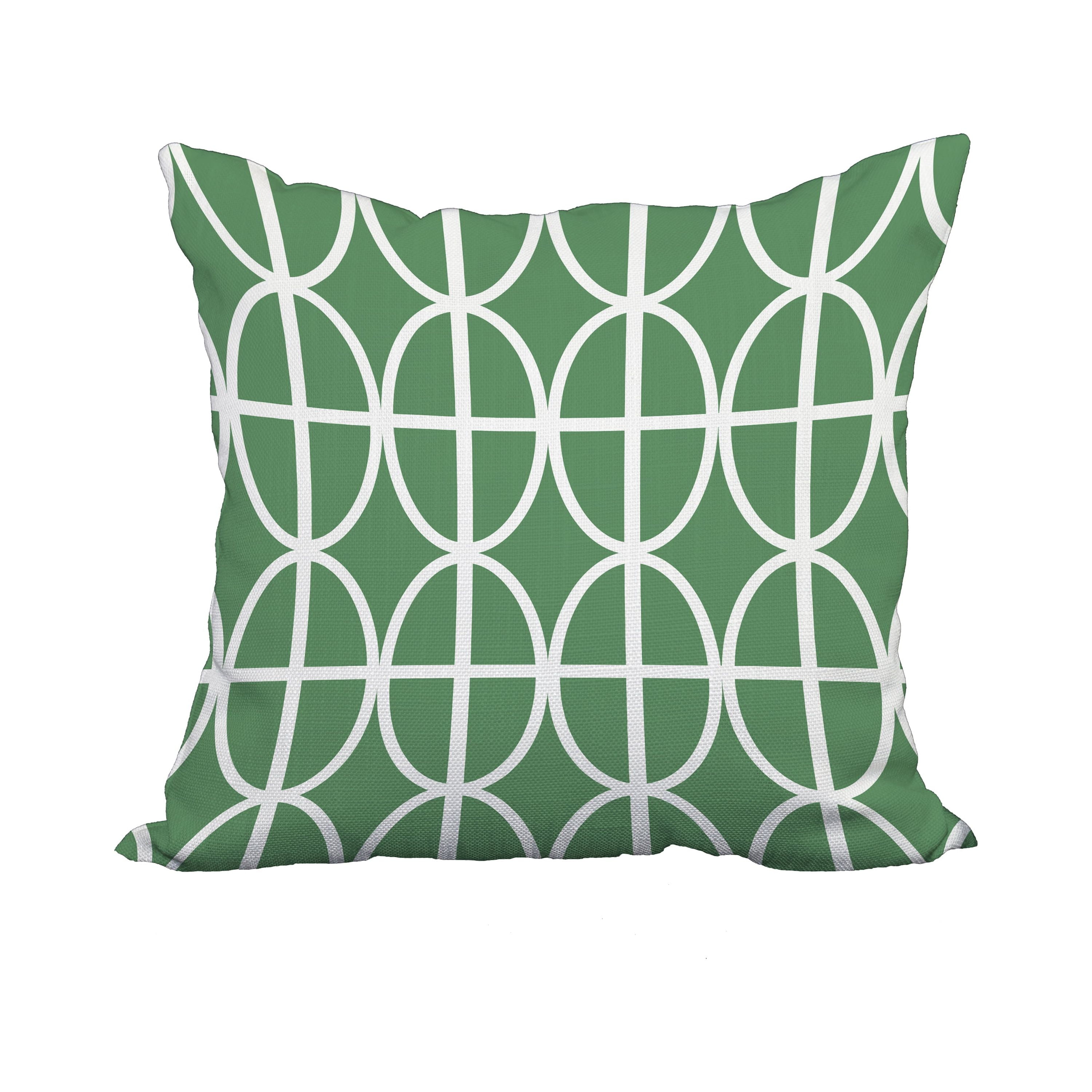 18 x 18 Inch Ovals and Stripes Green Geometric Print Decorative Polyester Throw Pillow with Linen Texture