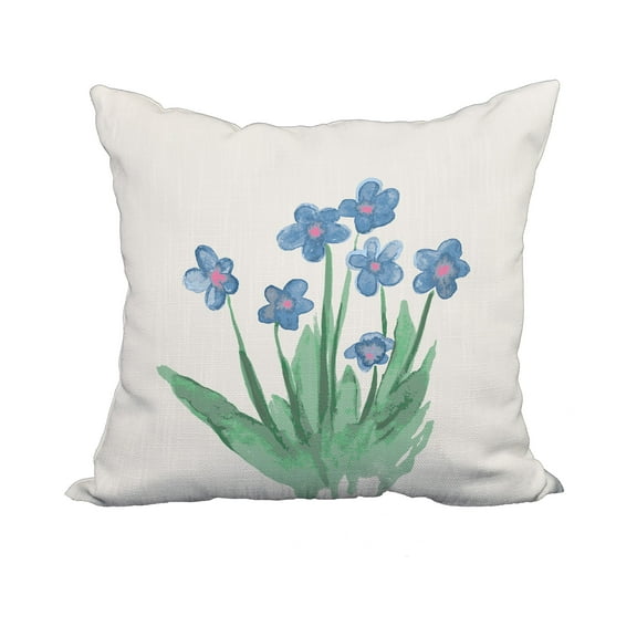 18 x 18 Inch Pretty Little Flower Light Blue Floral Print Decorative Polyester Throw Pillow with Linen Texture