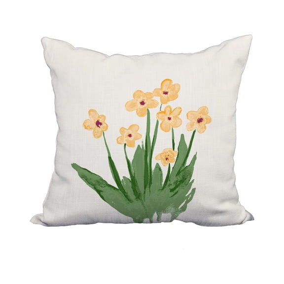 18 x 18 Inch Pretty Little Flower Yellow Floral Print Decorative Polyester Throw Pillow with Linen Texture