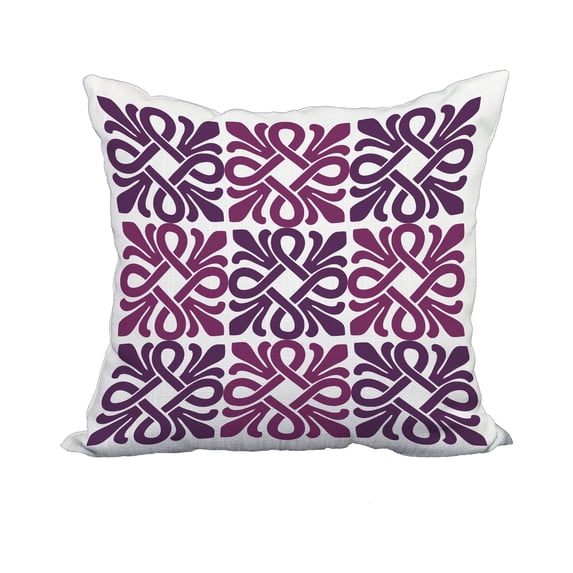 18 x 18 Inch Purple Geometric Print Decorative Polyester Throw Pillow with a Linen Texture