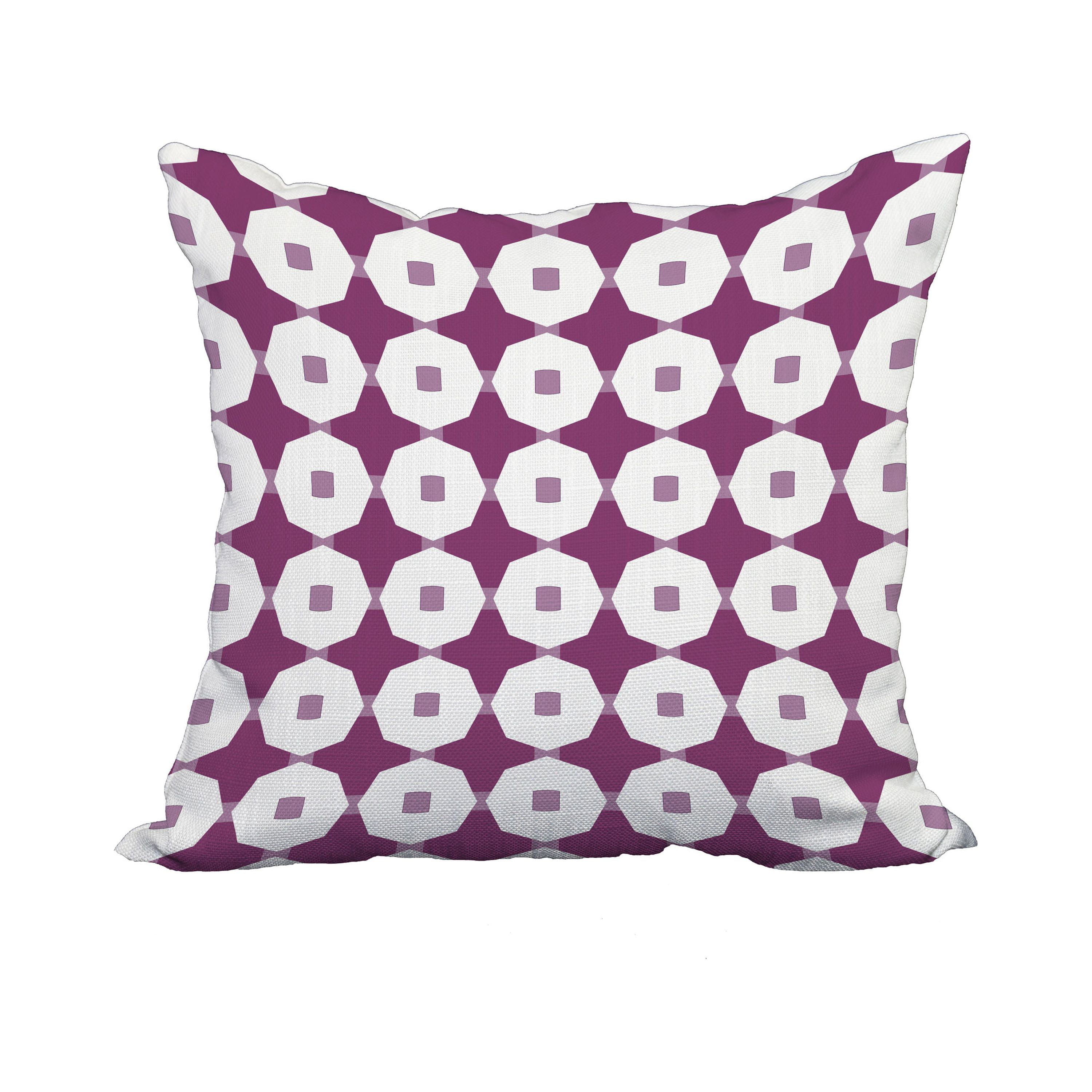 18 x 18 Inch Purple Geometric Print Decorative Polyester Throw Pillow with a Linen Texture