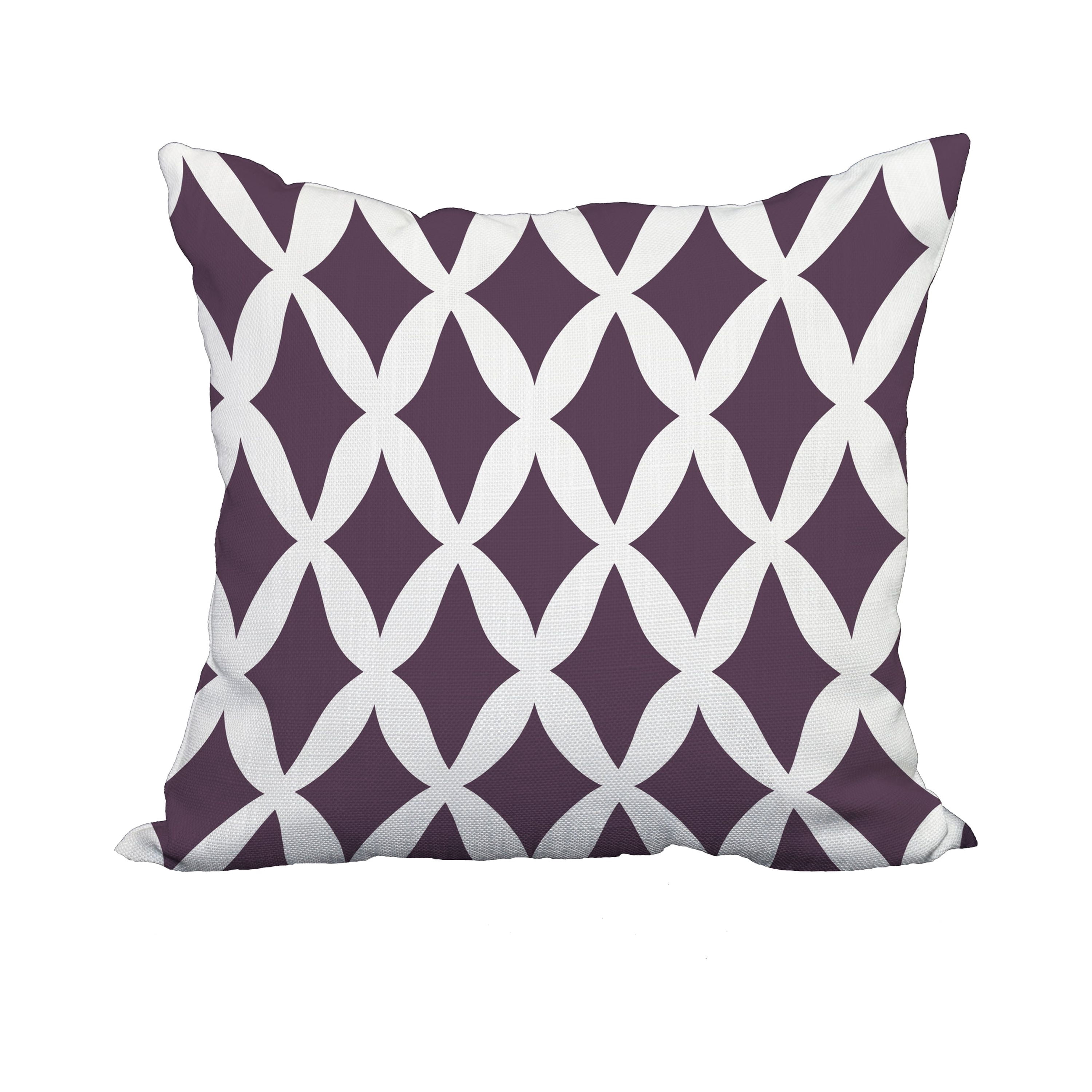 18 x 18 Inch Purple Trellis Print Decorative Polyester Throw Pillow with a Linen Texture
