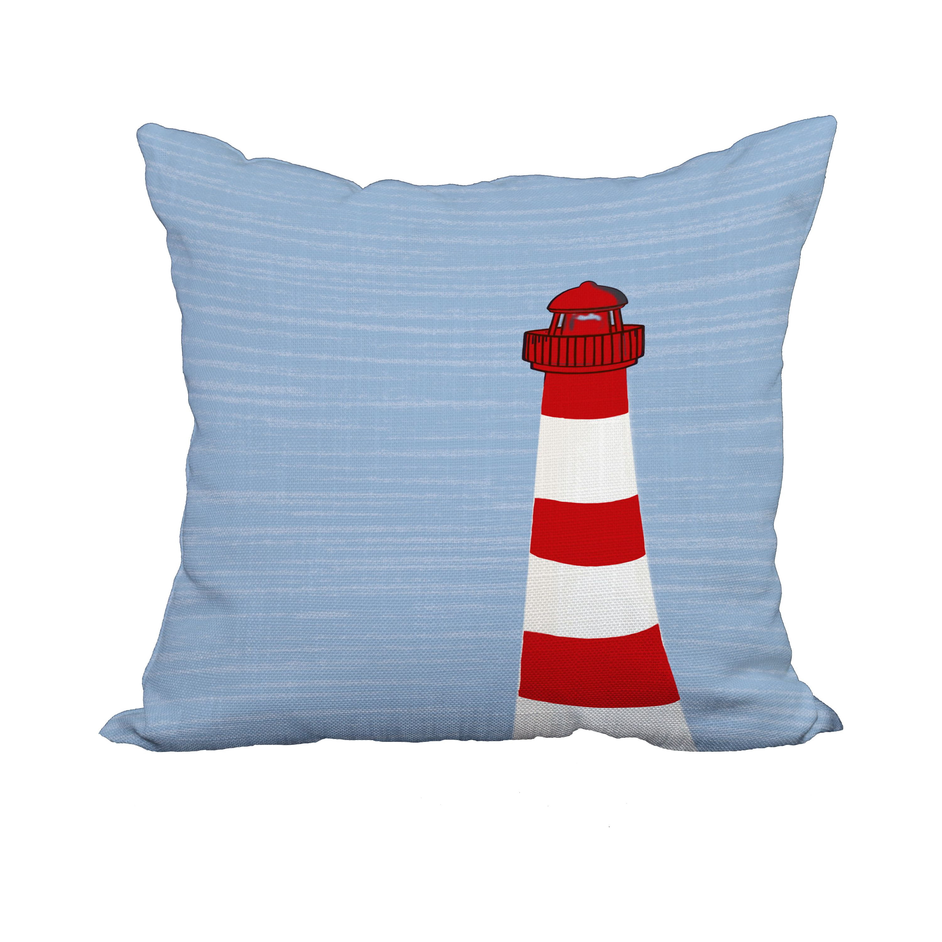 18 x 18 Inch Red Nautical Print Decorative Polyester Throw Pillow with a Linen Texture