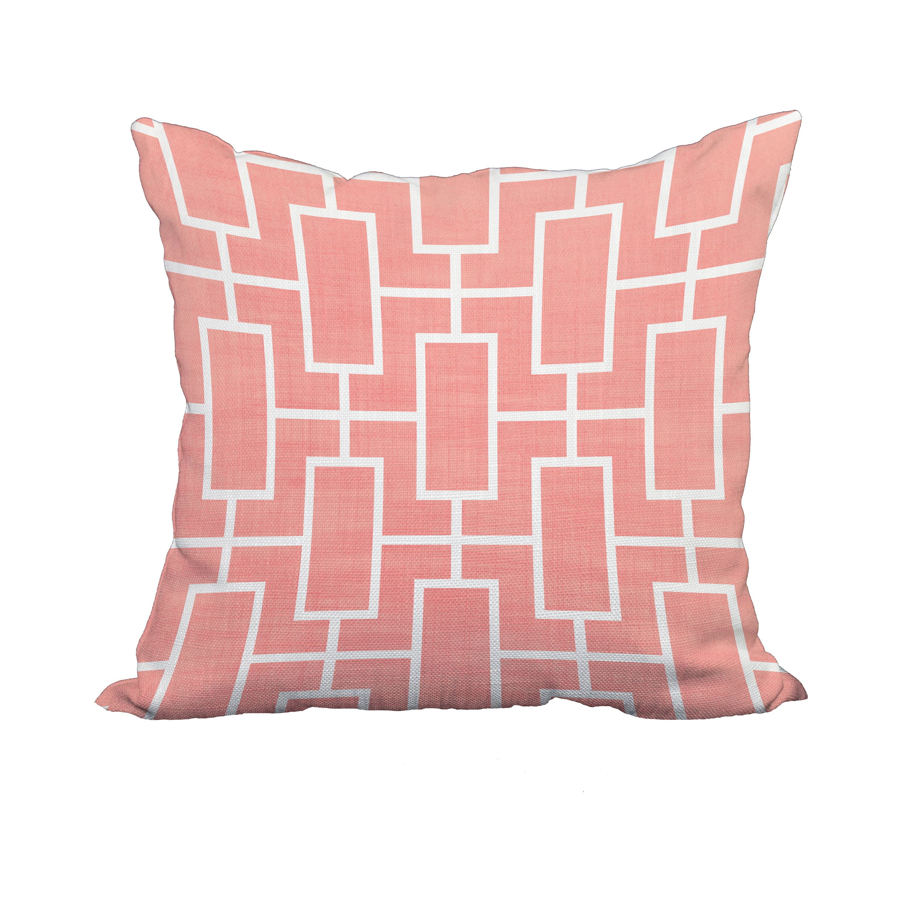 18 x 18 Inch Screen Lattice Coral Geometric Print Decorative Polyester Throw Pillow with Linen Texture