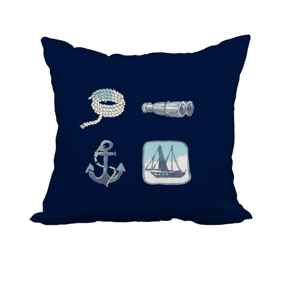 18 x 18 Inch Sea Tools Navy Geometric Print Decorative Polyester Throw Pillow with Linen Texture
