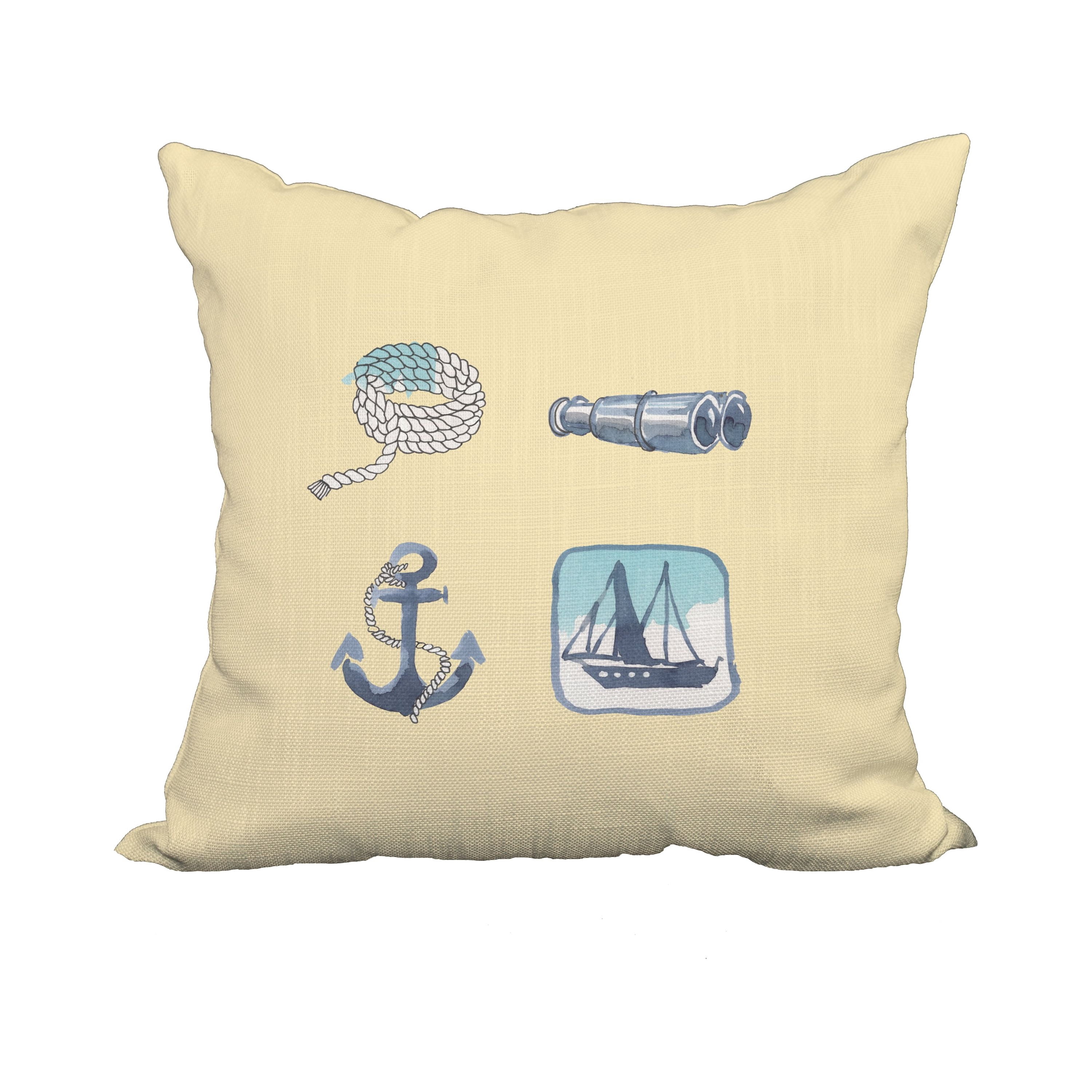 18 x 18 Inch Sea Tools Yellow Geometric Print Decorative Polyester Throw Pillow with Linen Texture