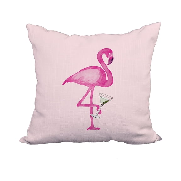 18 x 18 Inch Single Flamingo Pink Tropical Print Decorative Polyester Throw Pillow with Linen Texture