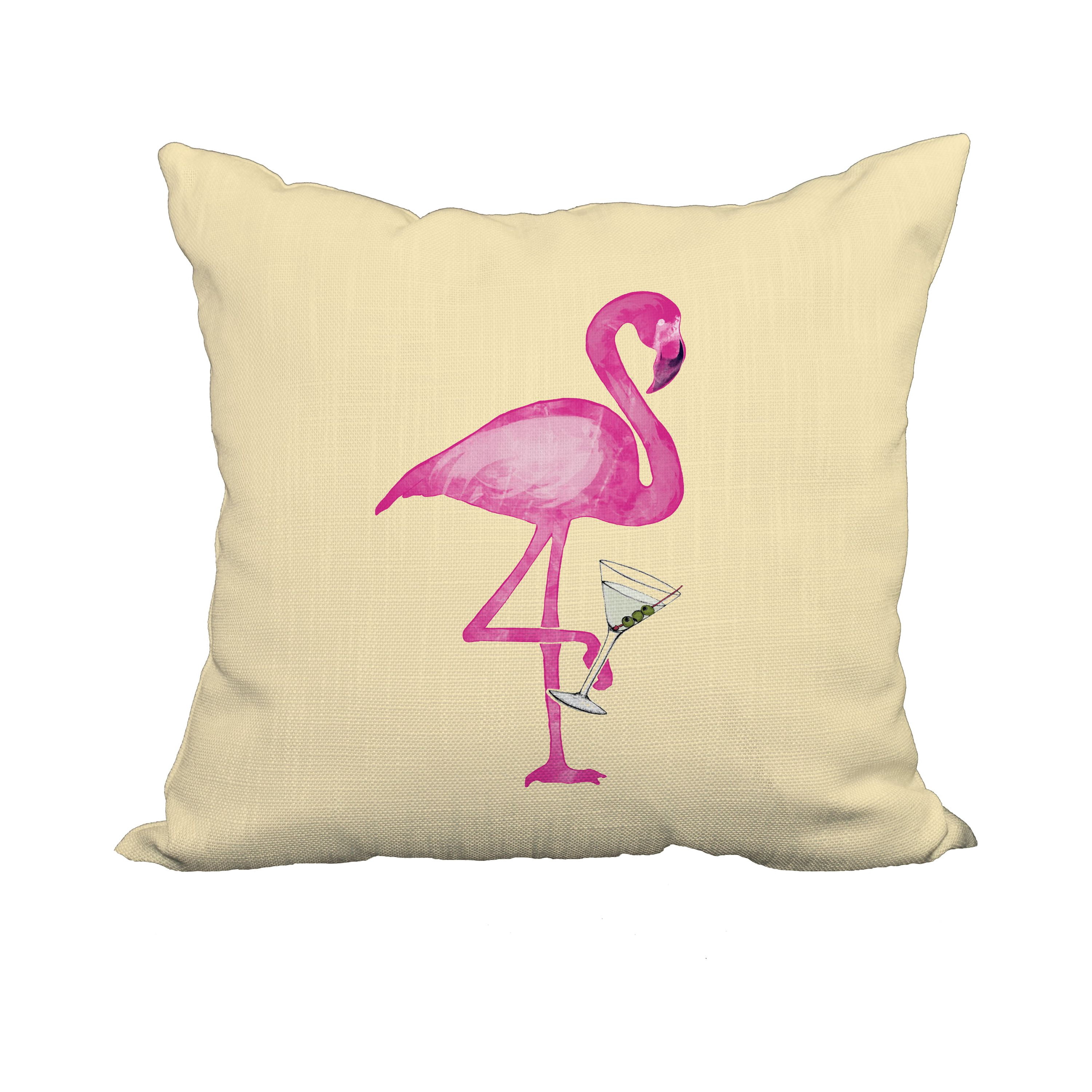 18 x 18 Inch Single Flamingo Yellow Tropical Print Decorative Polyester Throw Pillow with Linen Texture