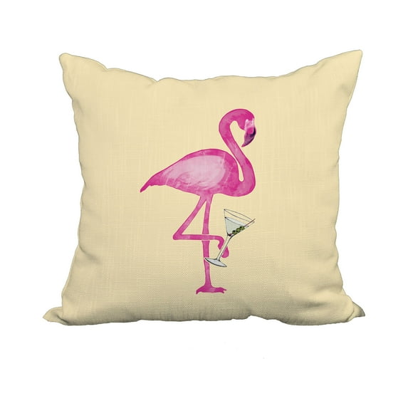18 x 18 Inch Single Flamingo Yellow Tropical Print Decorative Polyester Throw Pillow with Linen Texture