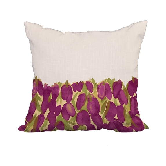 18 x 18 Inch Sunset Tulip Garden Purple Floral Print Decorative Polyester Throw Pillow with Linen Texture