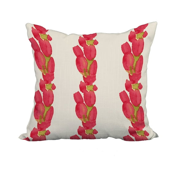 18 x 18 Inch Sunset Tulip Stripe Red Floral Print Decorative Polyester Throw Pillow with Linen Texture