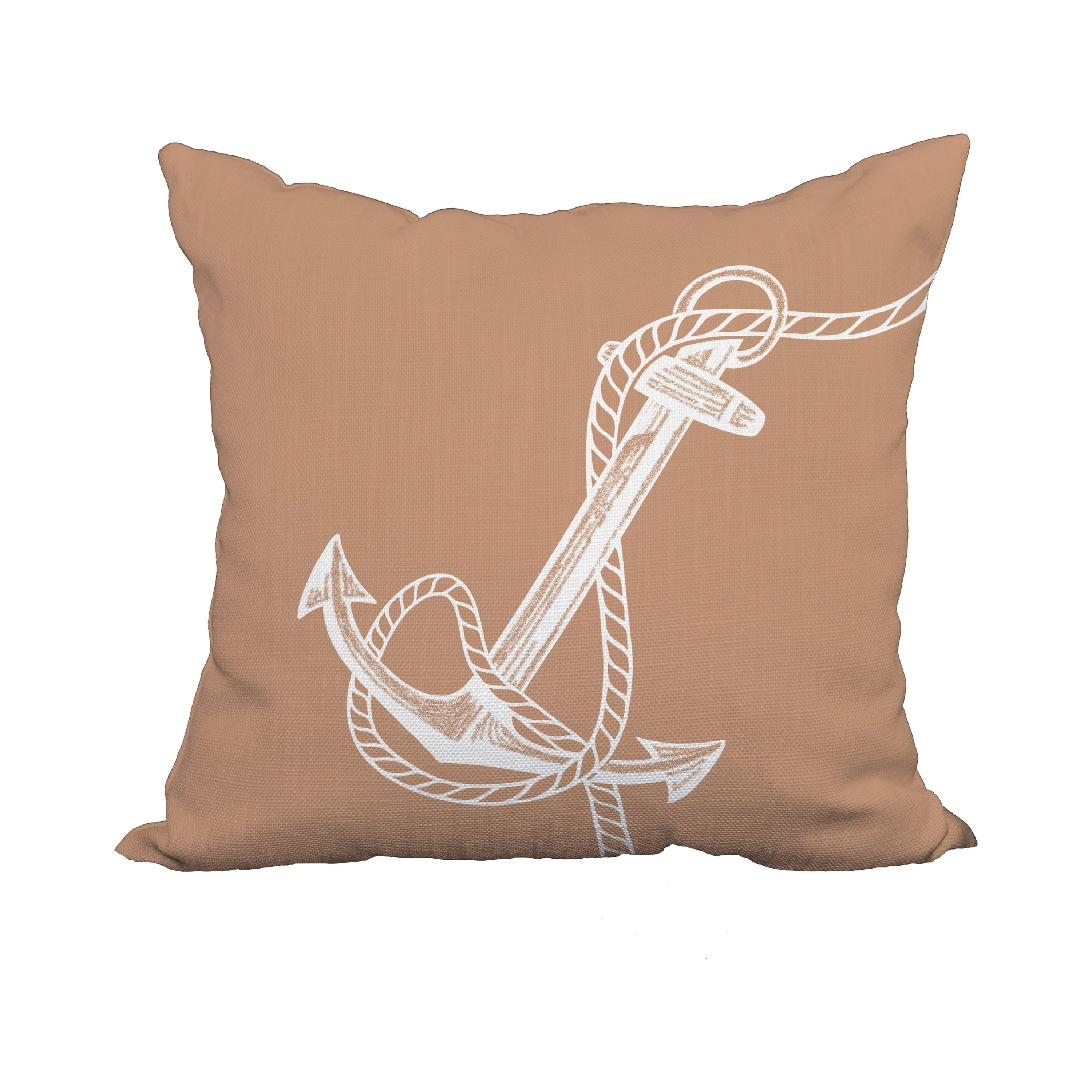 18 x 18 Inch Taupe Nautical Print Decorative Polyester Throw Pillow with a Linen Texture