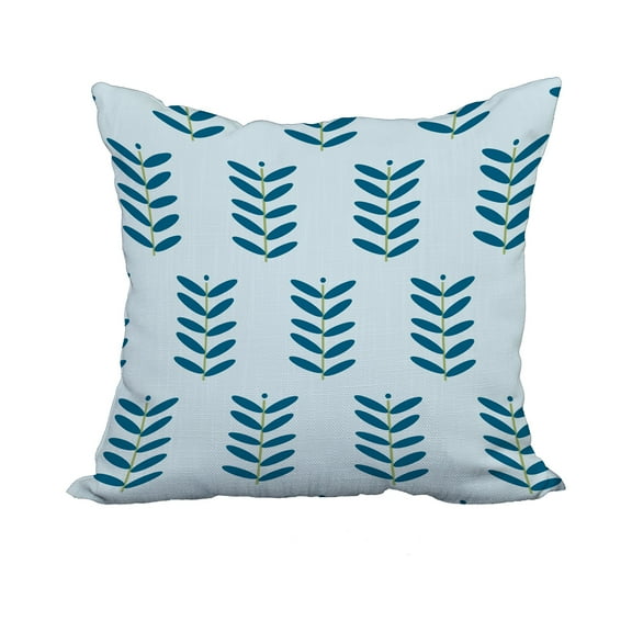 18 x 18 Inch Teal Floral Print Decorative Polyester Throw Pillow with a Linen Texture