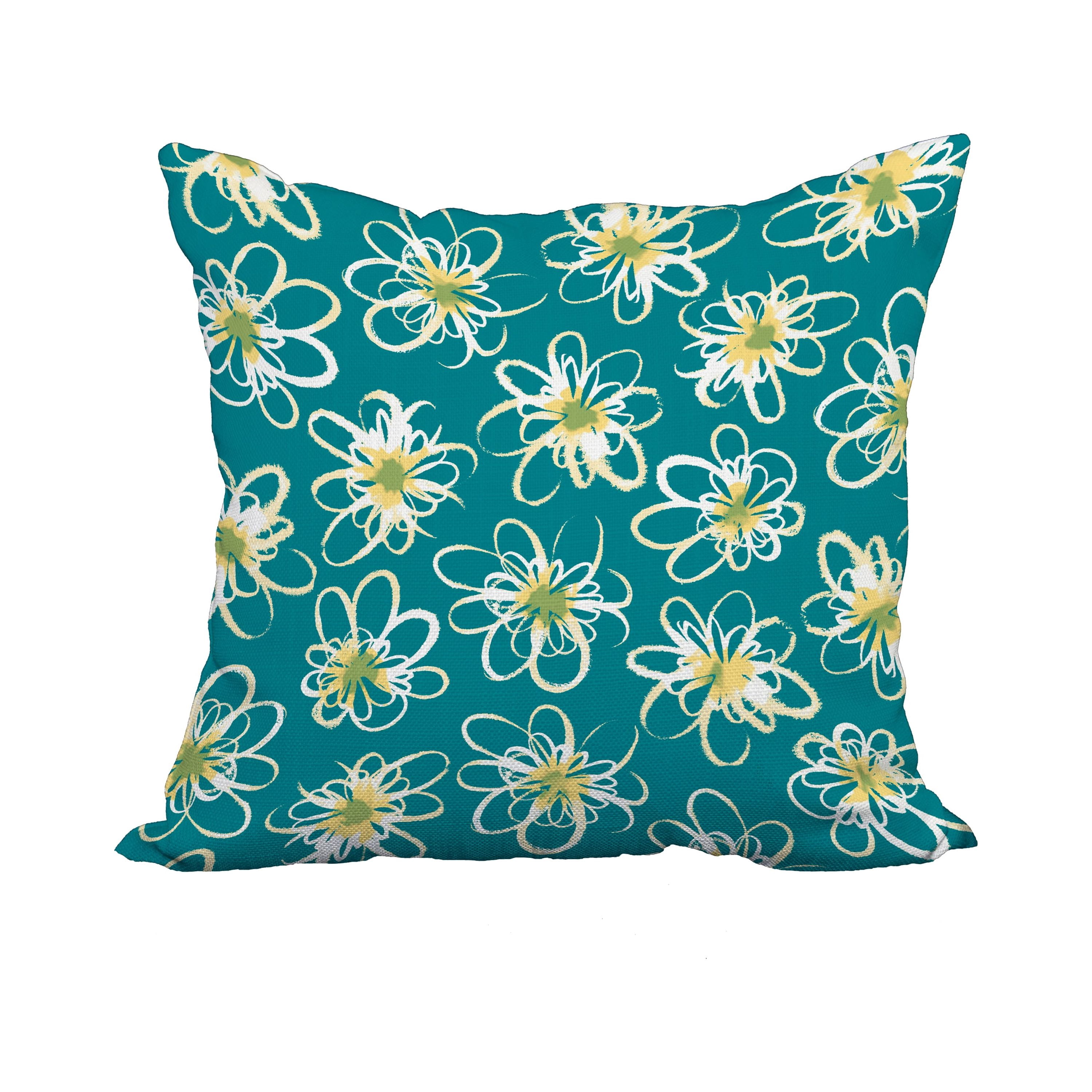 18 x 18 Inch Teal Geometric Print Decorative Polyester Throw Pillow with a Linen Texture
