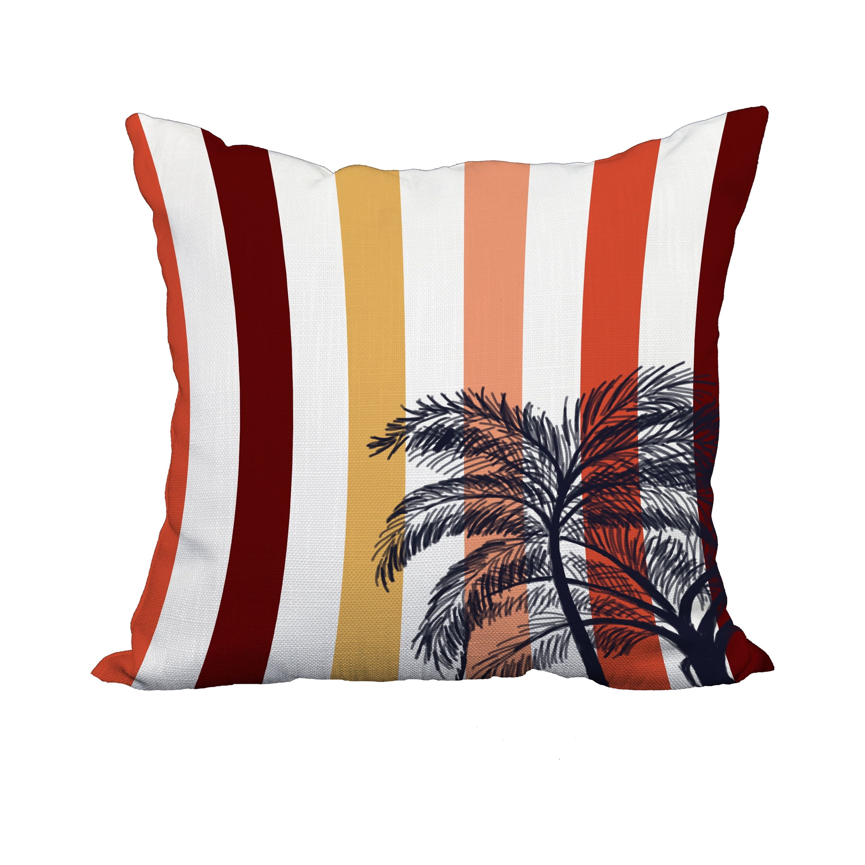 18 x 18 Inch Thin Stripe Palm Gold Stripe Print Decorative Polyester Throw Pillow with Linen Texture