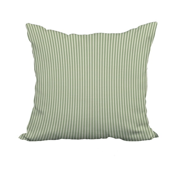 18 x 18 Inch Ticking Stripe Green Stripe Print Decorative Polyester Throw Pillow with Linen Texture