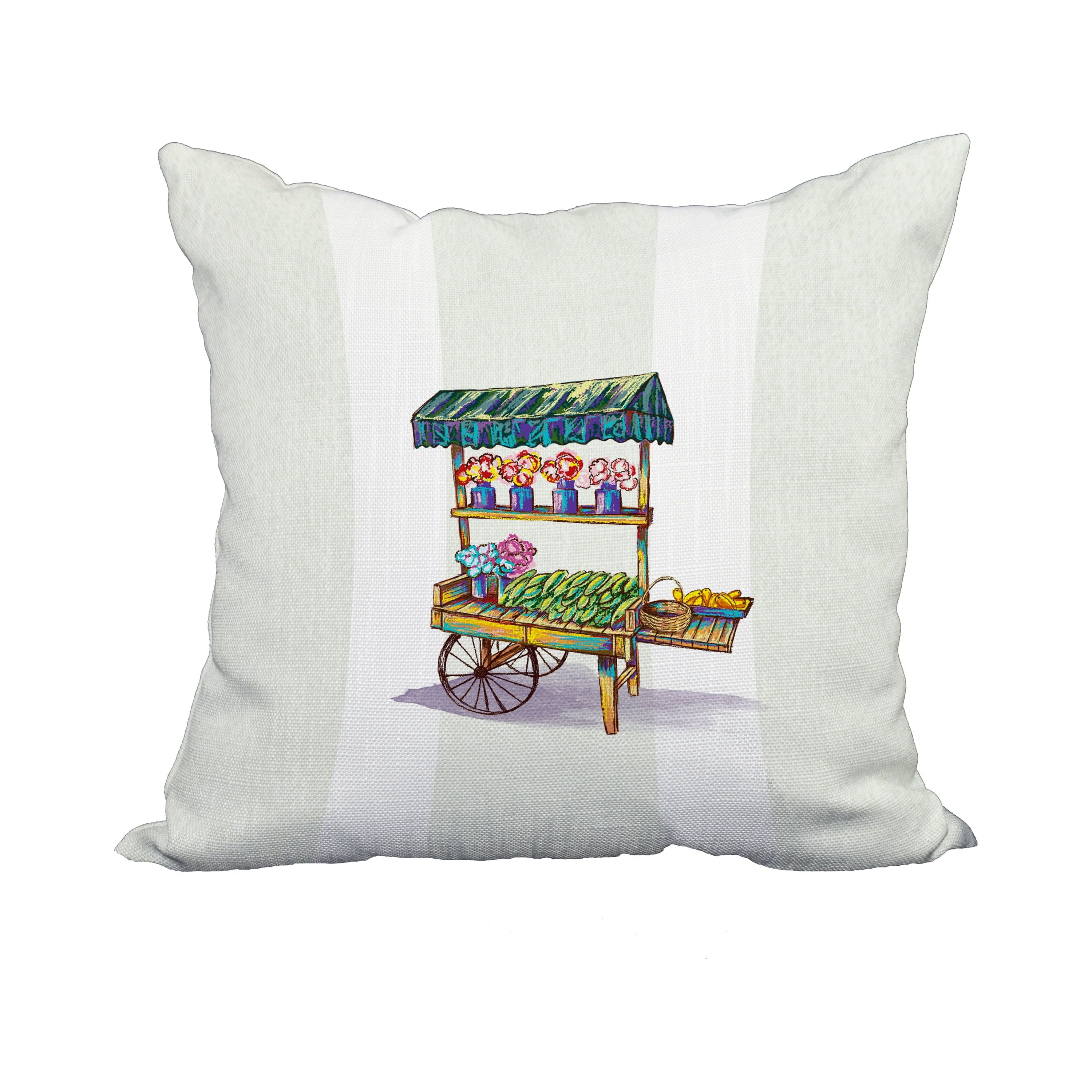 18 x 18 Inch Veggie Cart Green Geometric Print Decorative Polyester Throw Pillow with Linen Texture