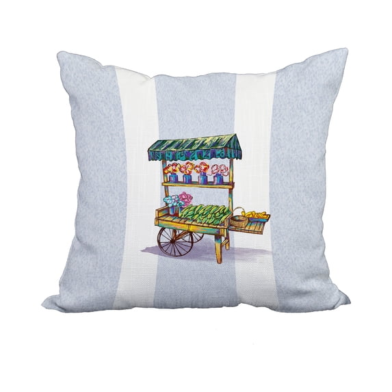 18 x 18 Inch Veggie Cart Light Blue Geometric Print Decorative Polyester Throw Pillow with Linen Texture