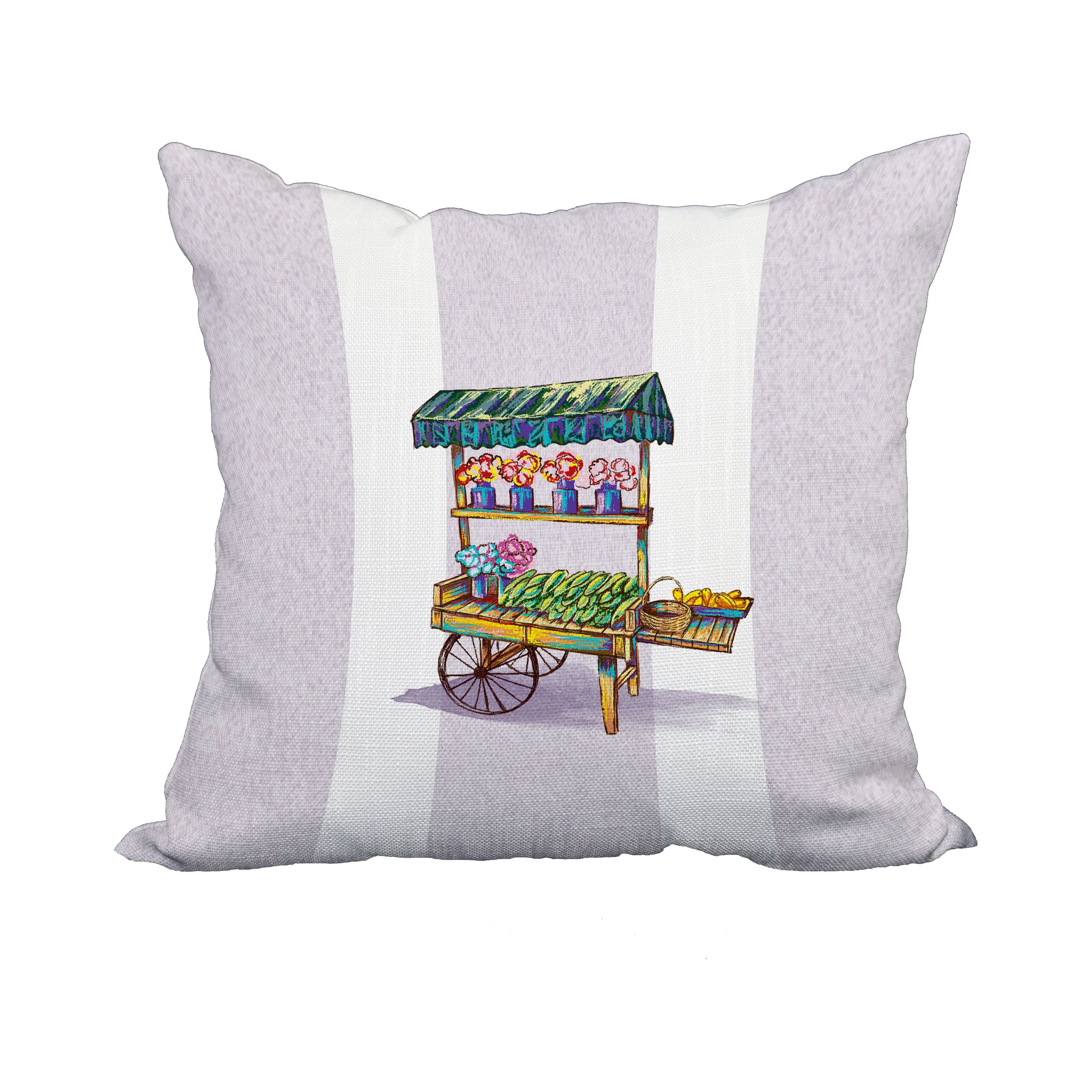 18 x 18 Inch Veggie Cart Light Purple Geometric Print Decorative Polyester Throw Pillow with Linen Texture