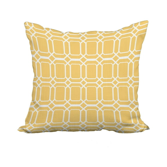 18 x 18 Inch Yellow Geometric Print Decorative Polyester Throw Pillow with a Linen Texture