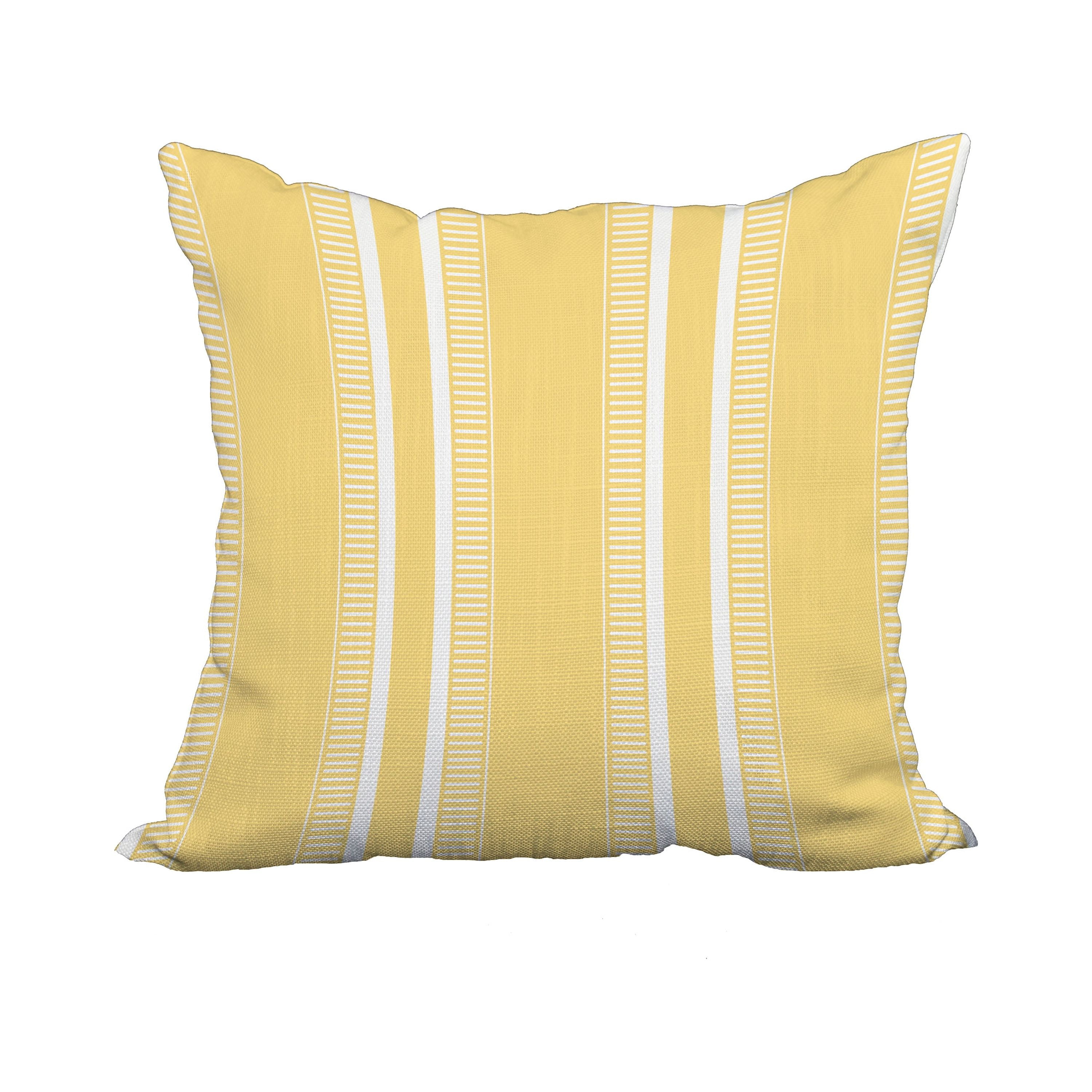 18 x 18 Inch Yellow Stripe Print Decorative Polyester Throw Pillow with a Linen Texture