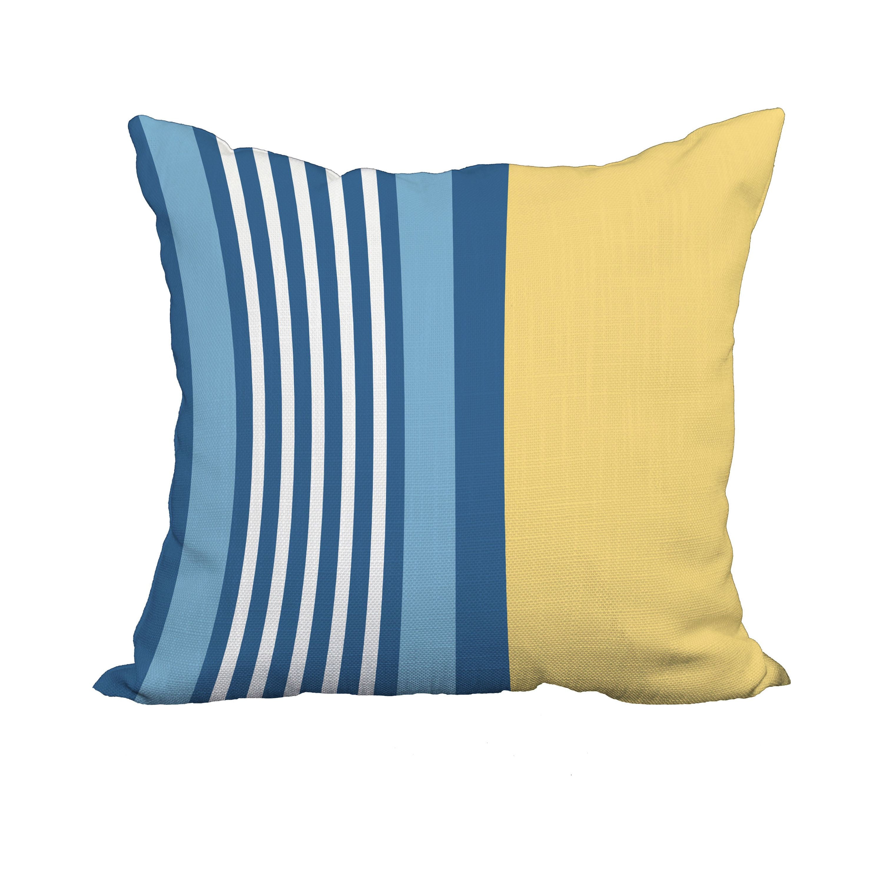 18 x 18 Inch Yellow Stripe Print Decorative Polyester Throw Pillow with a Linen Texture