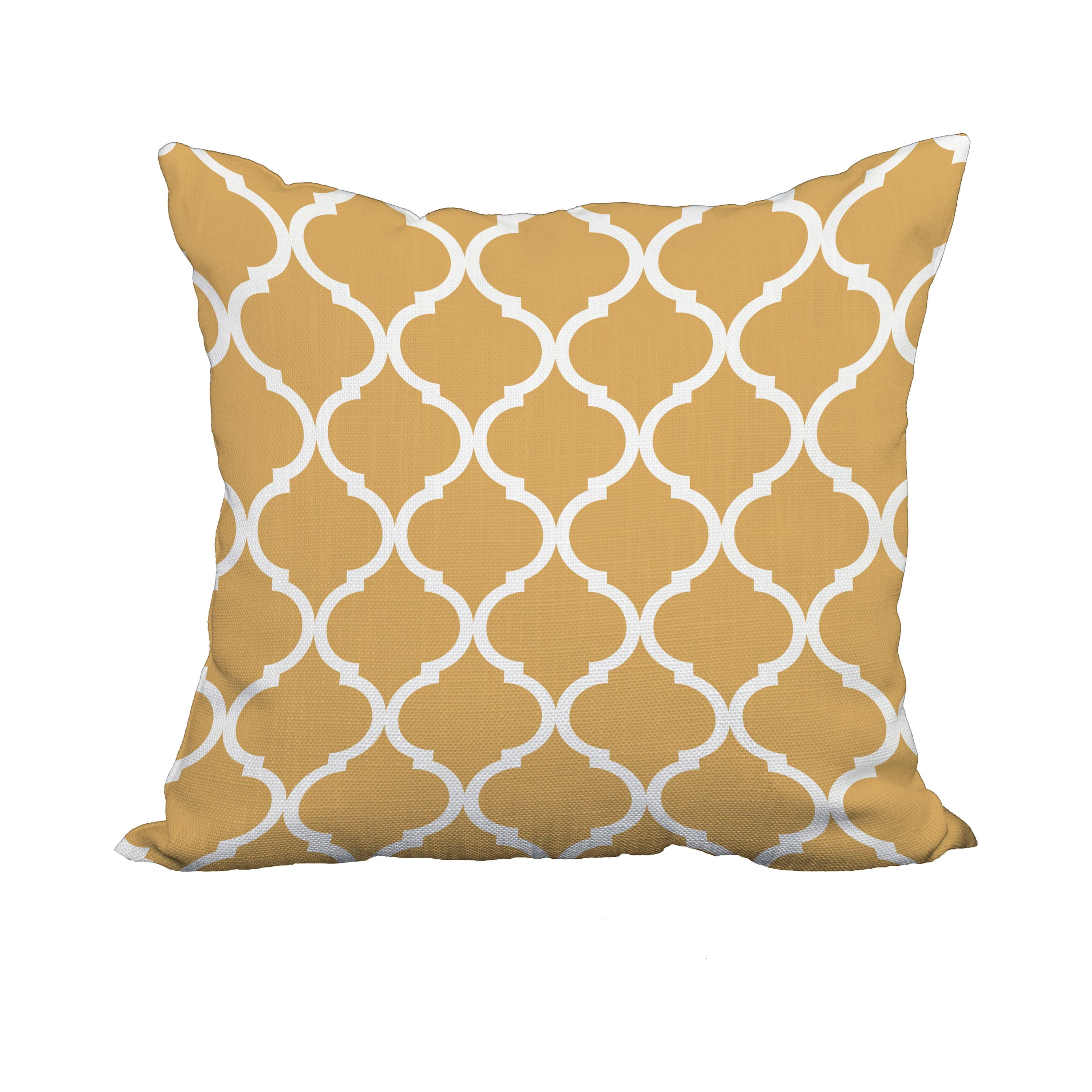18 x 18 Inch Yellow Trellis Print Decorative Polyester Throw Pillow with a Linen Texture