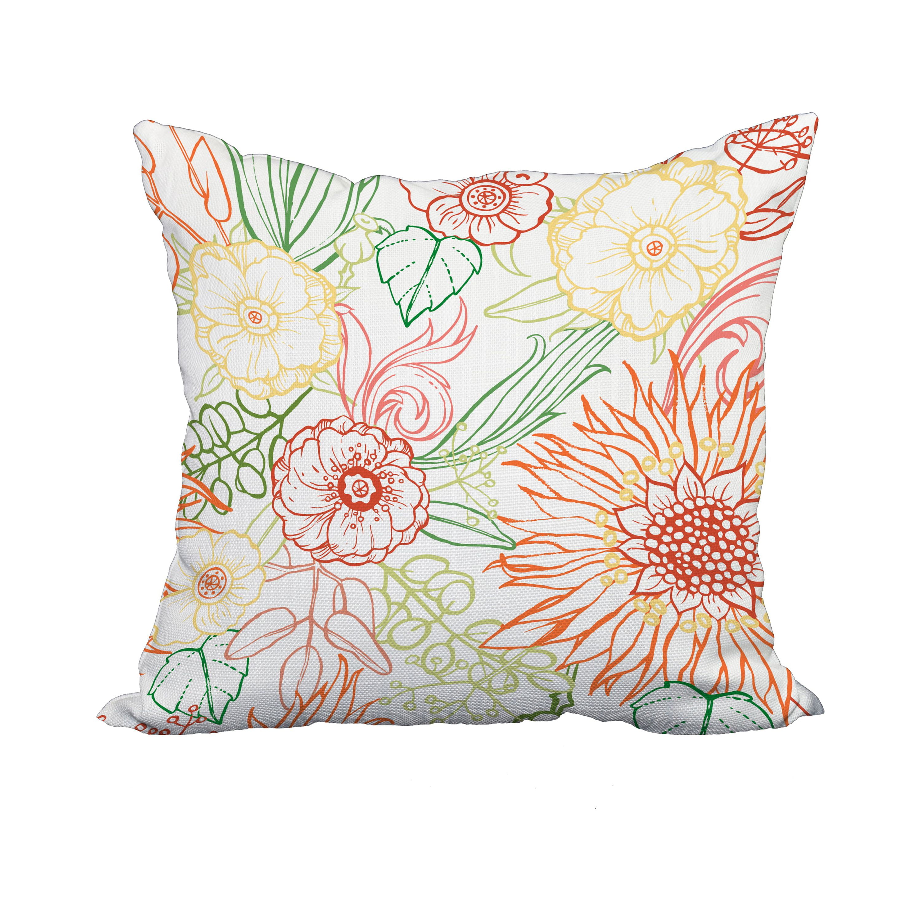18 x 18 Inch Zentangle 4 Color Orange Floral Print Decorative Polyester Throw Pillow with Linen Texture