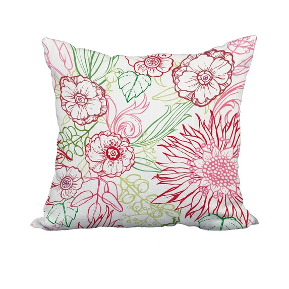 18 x 18 Inch Zentangle 4 Color Red Floral Print Decorative Polyester Throw Pillow with Linen Texture