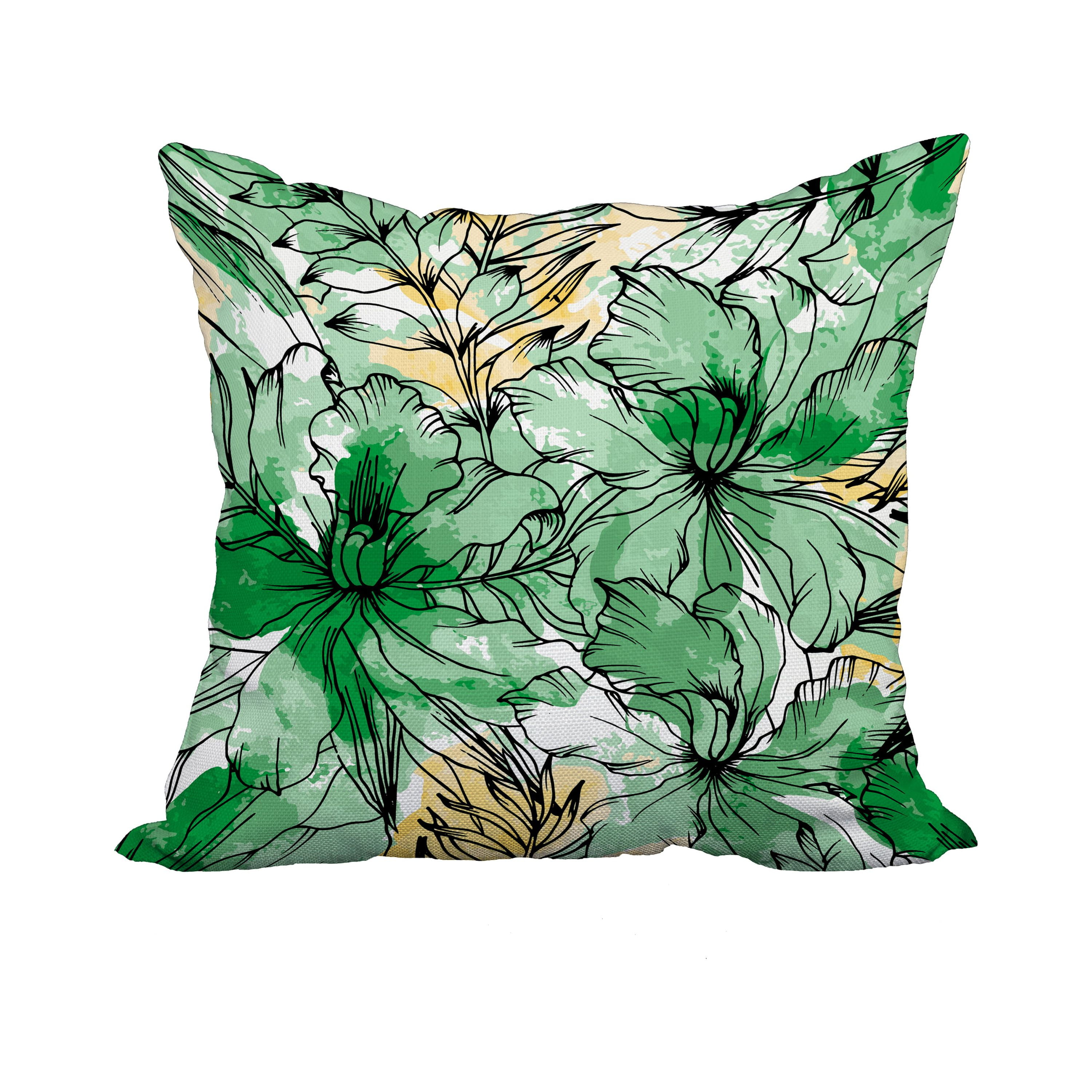 18 x 18 Inch Zentangle Green Floral Print Decorative Polyester Throw Pillow with Linen Texture