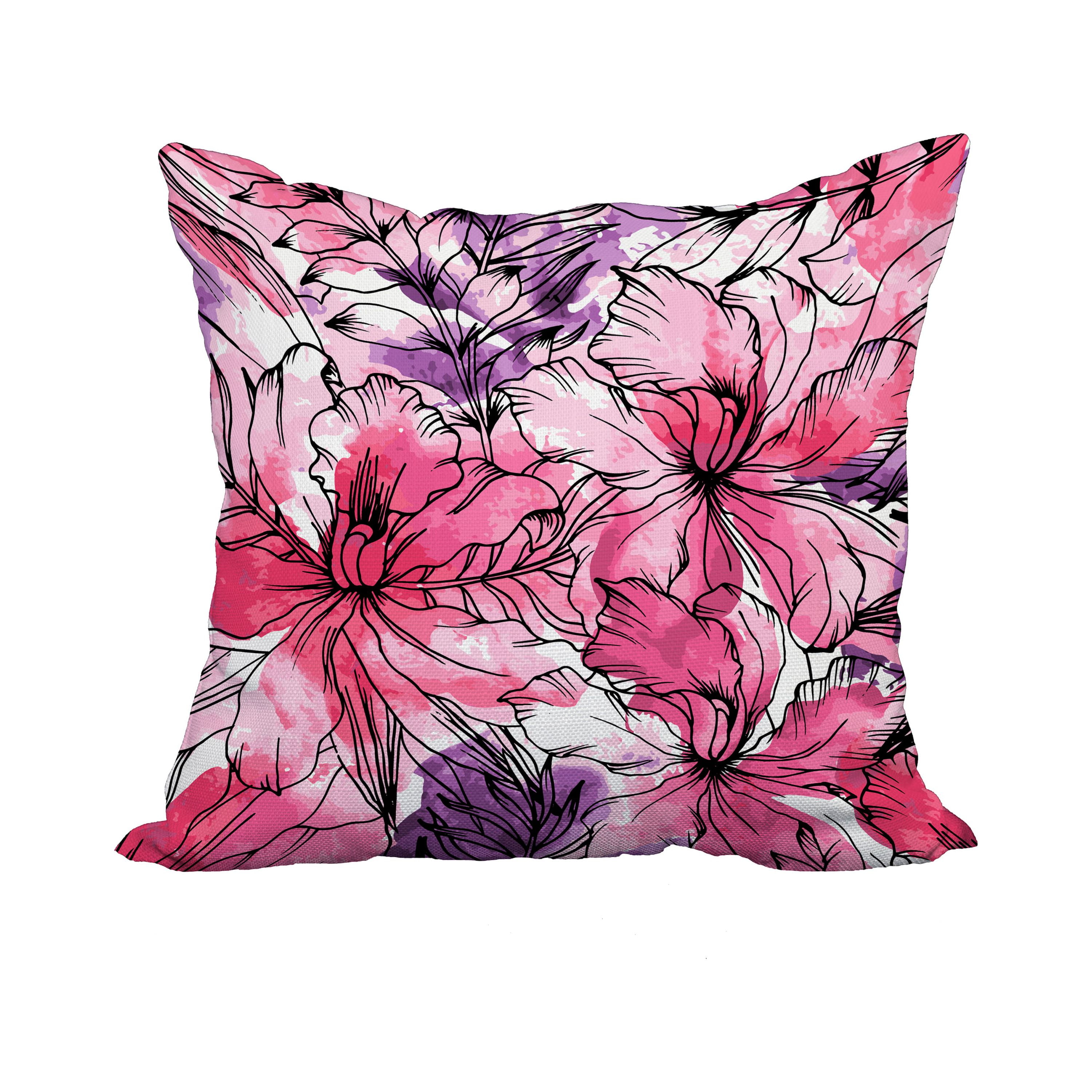 18 x 18 Inch Zentangle Purple Floral Print Decorative Polyester Throw Pillow with Linen Texture