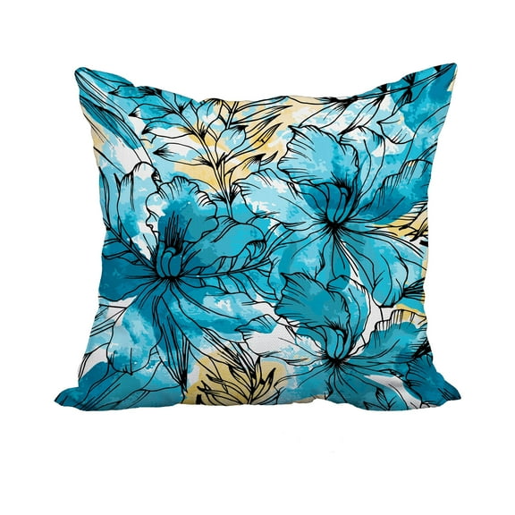 18 x 18 Inch Zentangle Teal Floral Print Decorative Polyester Throw Pillow with Linen Texture