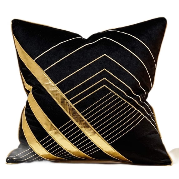 18 x 18 Inches Leather Striped Embroidered Cushion Cases Luxury European Throw Pillow Covers Decorative Pillows for Couch Living Room Bedroom Car 45 x 45cm