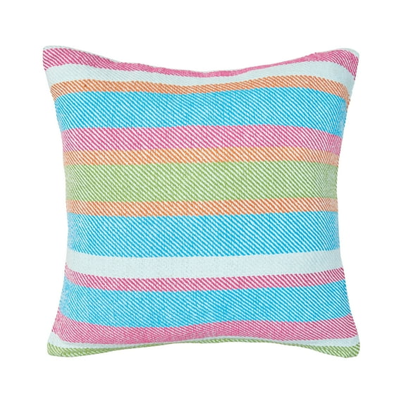 Key Lime Stripe Woven Tropical Beach Theme Accent Throw Pillow, 18" x 18"