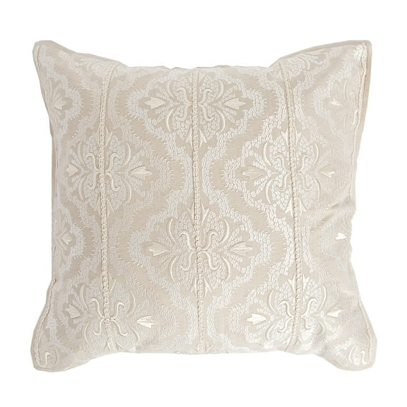 Lyra Ivory White Damask Victorian Embroidered Accent Throw Pillow 18" x 18"