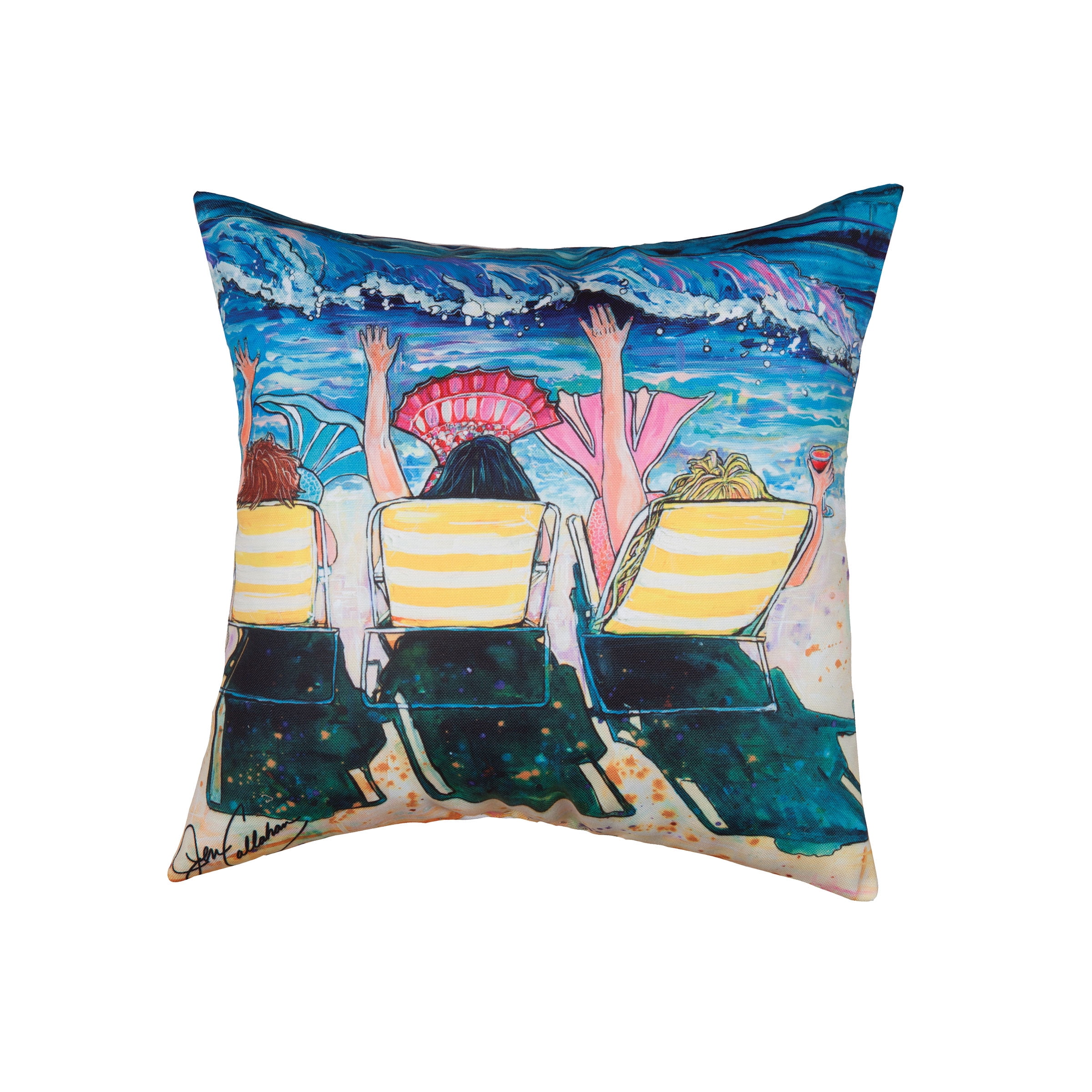 18" x 18" Mermaid Graphic Polyester Summer Throw Pillow