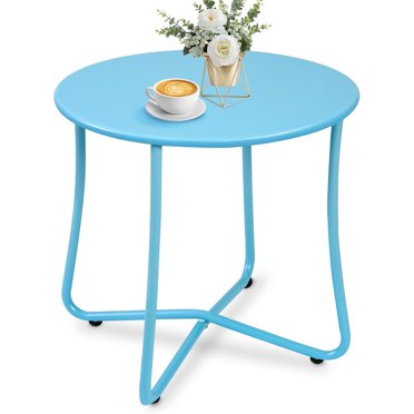 Metal Patio Table 17" Tall Round Side Table - 14" Diameter Indoor