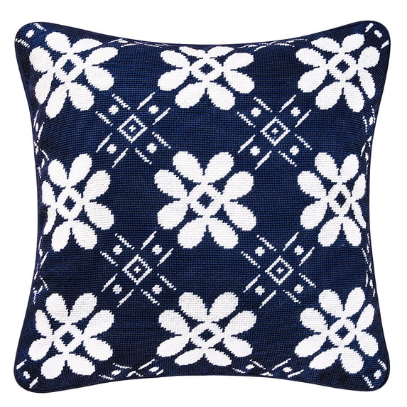 Navy Tile Needlepoint Accent Pillow