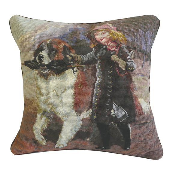 Off To School Needlepoint Accent Throw Pillow