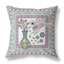 HomeRoots 18" x 18" Pink Bird Blown Seam Floral Indoor Outdoor Throw Pillow